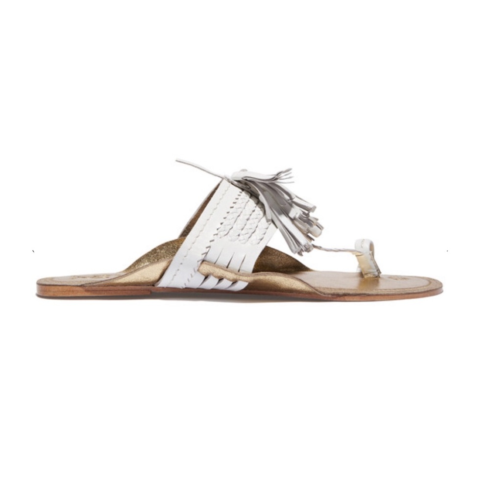 FIGUE Leather Slide Sandals White/Gold Size 6